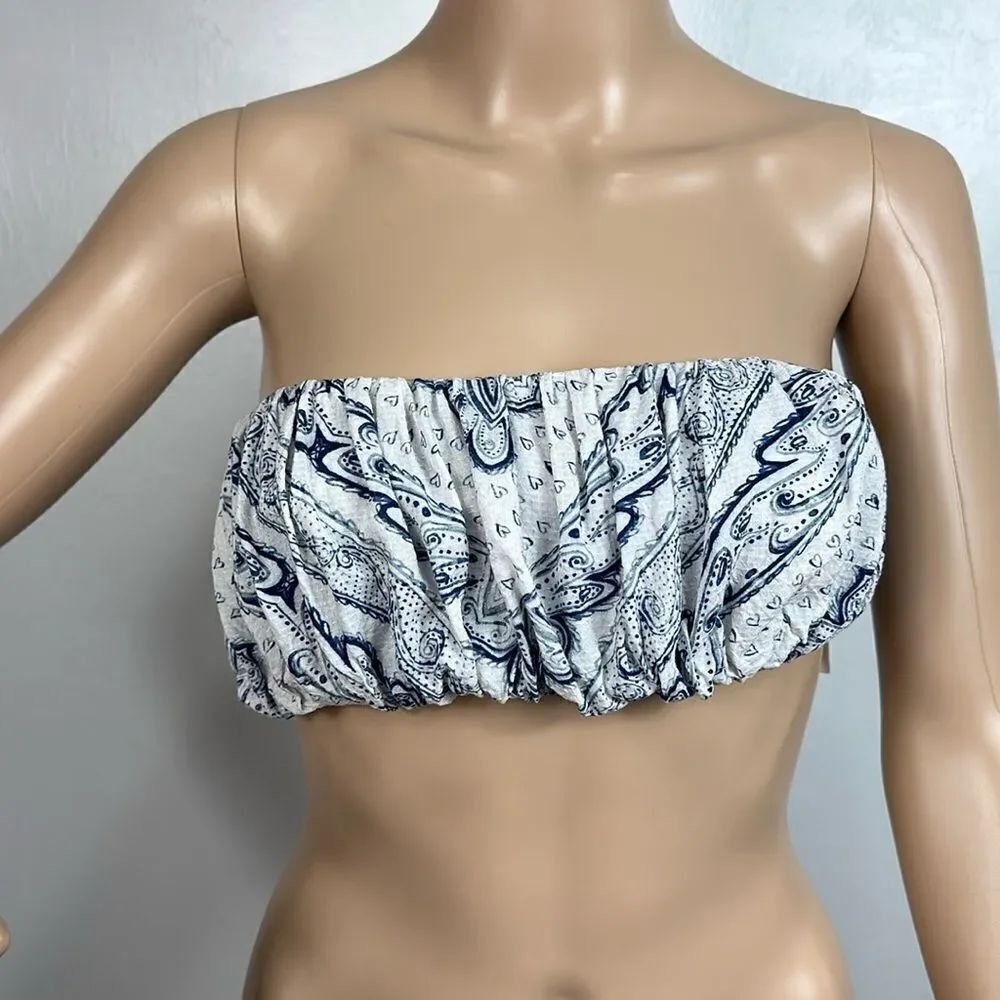 By Anthropologie Paisley Print Smocked Bodice Crop Bandeau Top Size S